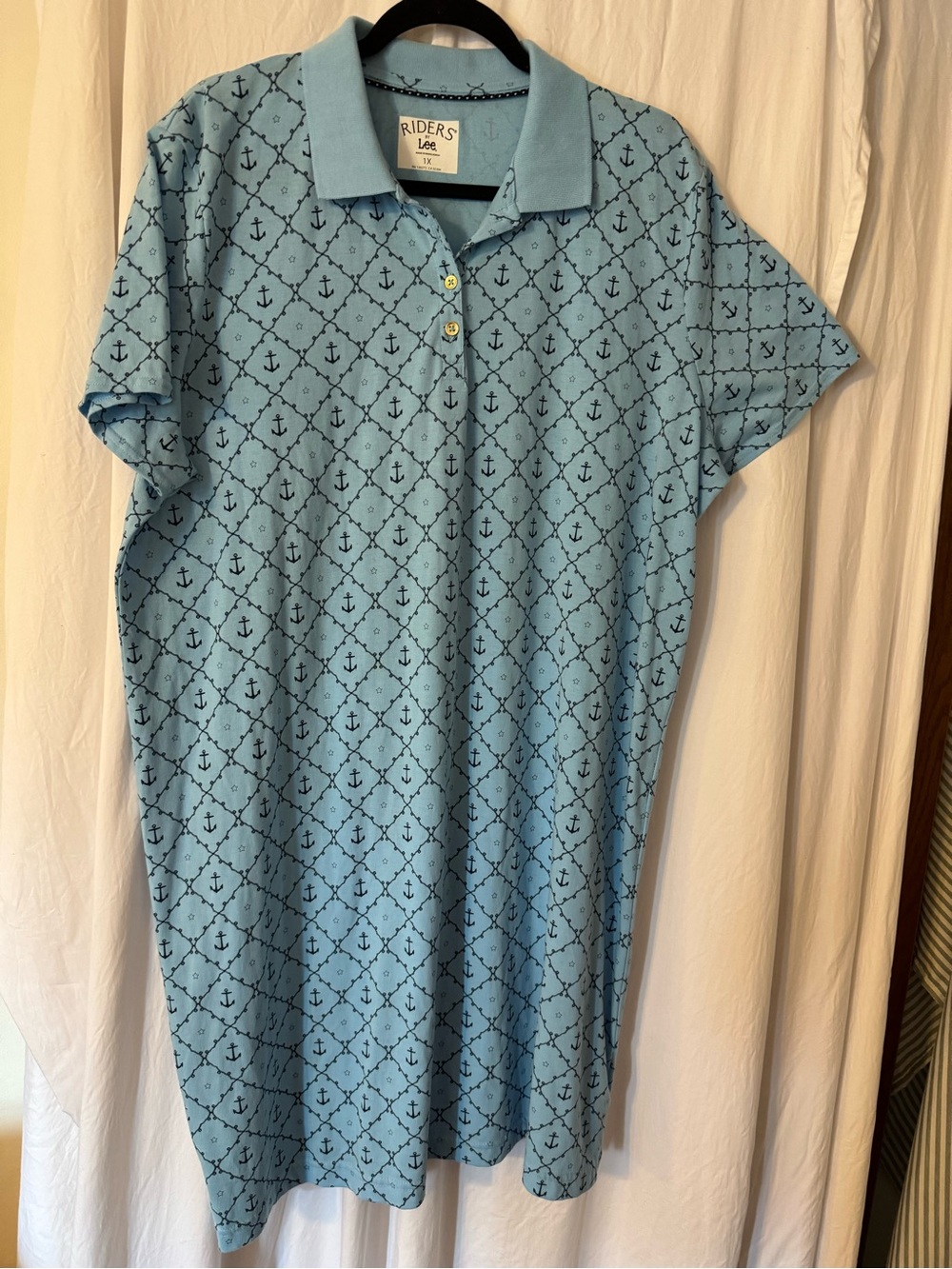 Riders / Lee Light Blue Polo Dress, with Navy Anchor Print Size 1X Mini
